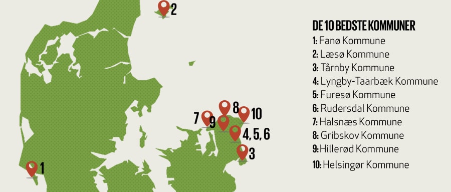 Her er de ti kommuner med allerbedst natur i Danmark. Illustration Lauge Eilsøe-Madsen. 