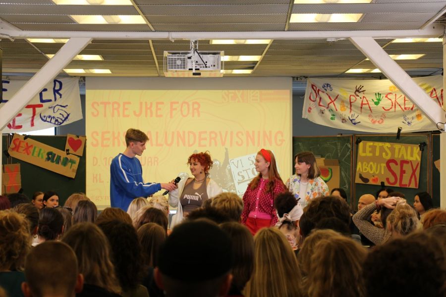 2000 gymnasieelever strejkede d. 10. februar for at få seksualundervisning på gymnasierne. Billedet er fra strejken på Christianshavns Gymnasium. Foto: Danske Gymnasieelevers Sammenslutning